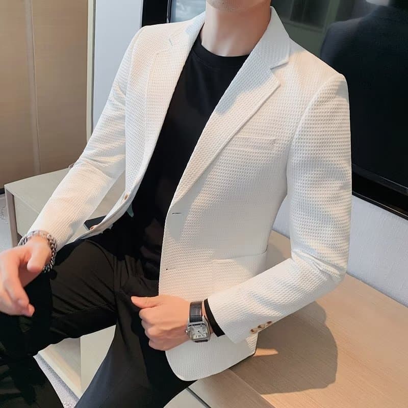 [LoomCraft] Men's Waffle Suit Jacket - Lightweight Business Blazer | Non-Iron Professional Wear