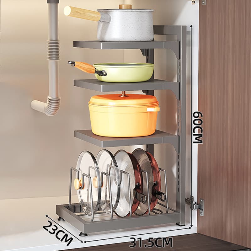 Under sink pot storage rack cabinet countertop layered preparation pot cover rack adjustable home multi layer kitchen pot rack
