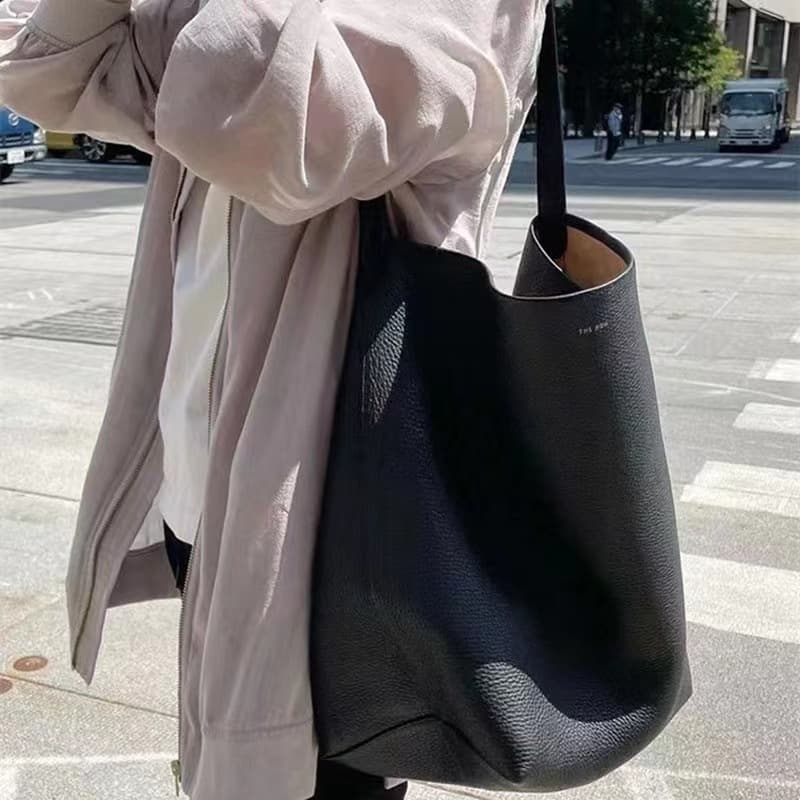 The Row Genuine Leather Large Capacity Commuter Tote High-End First Layer Cowhide Bucket Bag Single Shoulder Handbag For