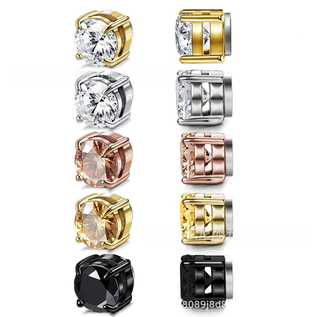 5pairs/set Stainless Steel Men's And Women's Magnetic Stud Earrings Non-perforated Zircon Magnetic Ear Clip
