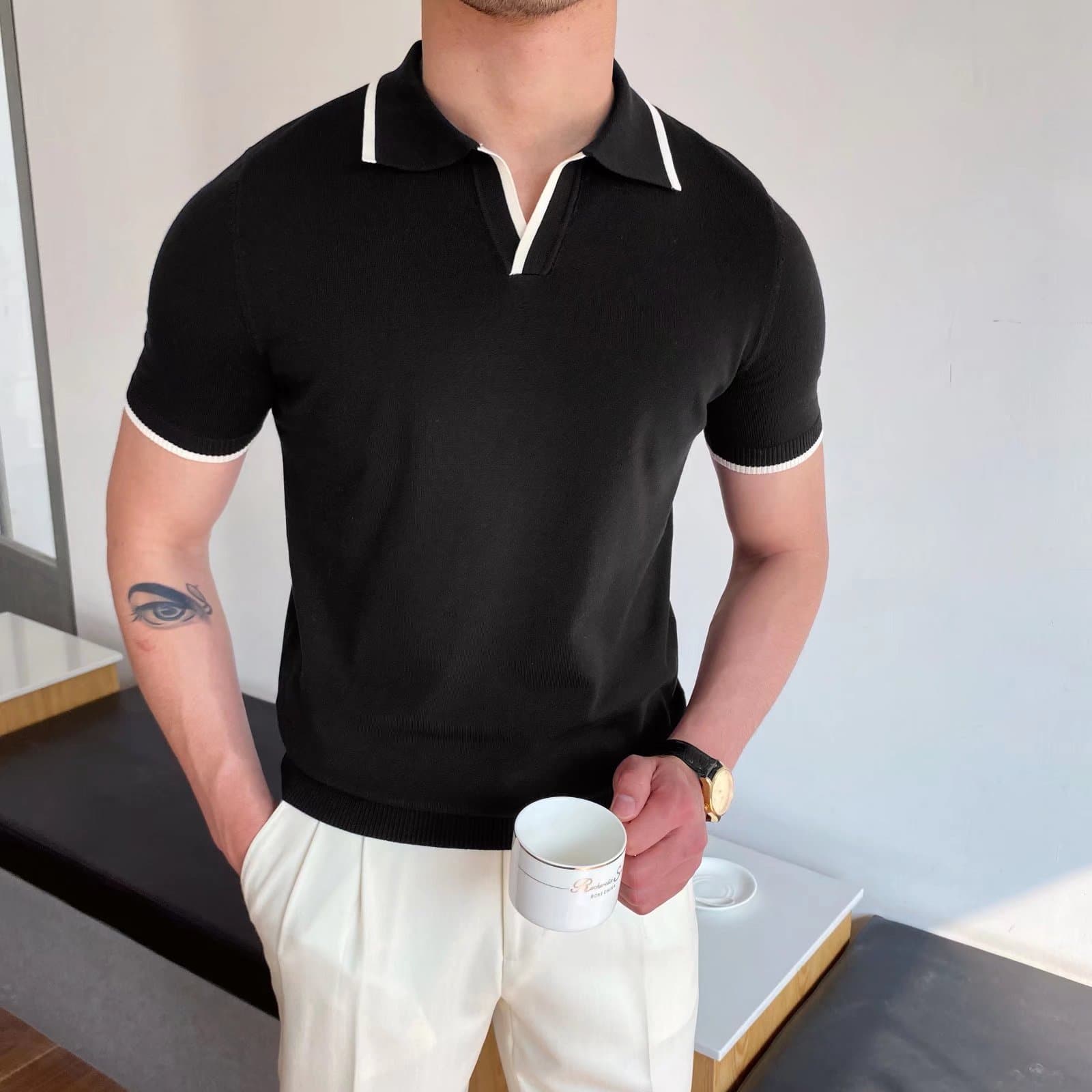 Men's Clothing for men business all match slim fit slightly elastic T shirt summer breathable fashion knitted iron free short sleeve