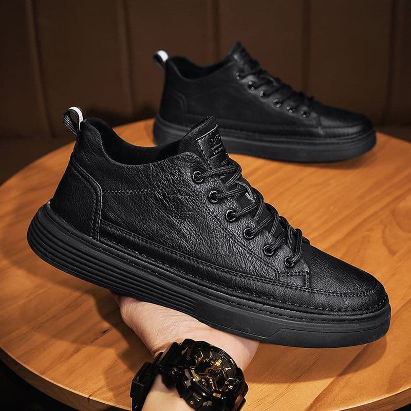 New British style waterproof leather shoes men's casual board shoes a slip-on sports shoes