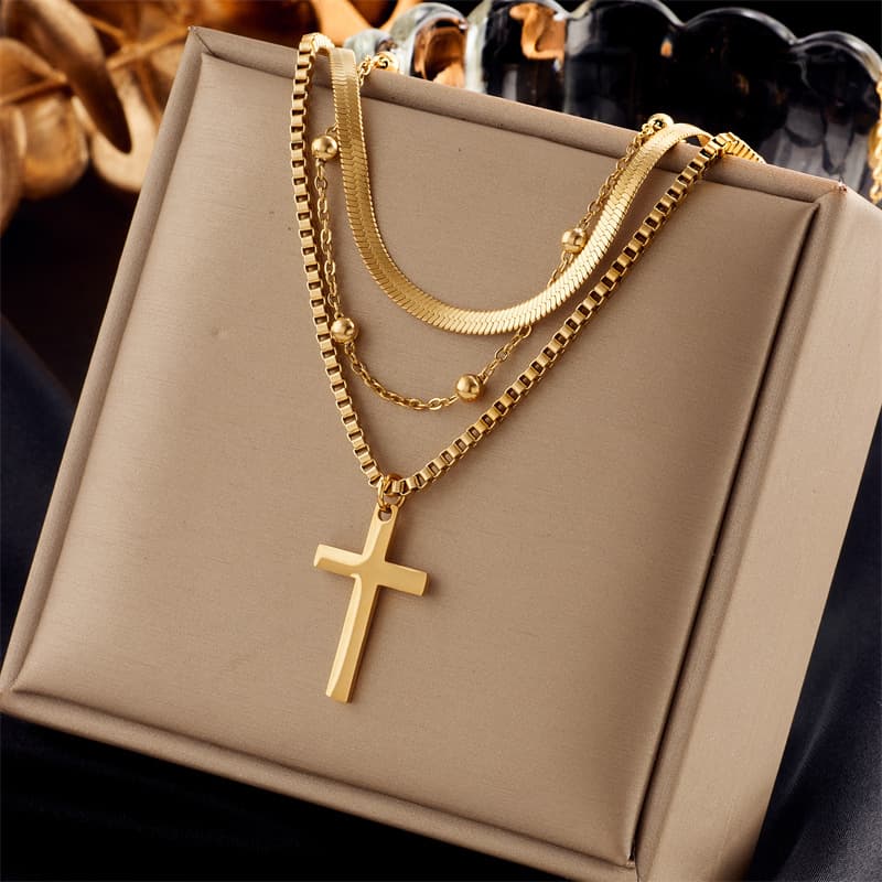 new simple multi layer cross pendant titanium steel metal hip hop fashion all match niche necklace