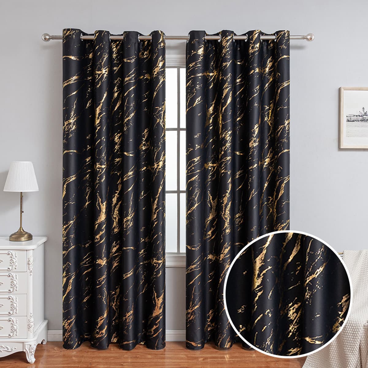 Luxury Marble Blackout Curtains Thermal Insulated Drapes With Gold Silver Foil For Living Room Bedroom 100% Light Blocking UV Protection