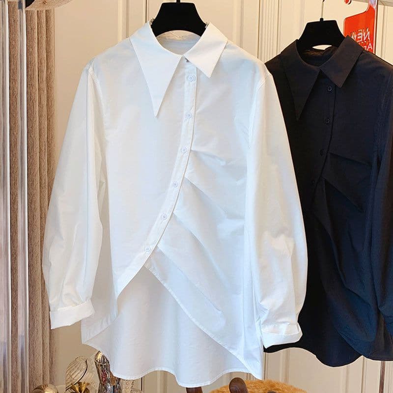 Women's Clothing new design loose shirt women's asymmetrical temperament shirt tops