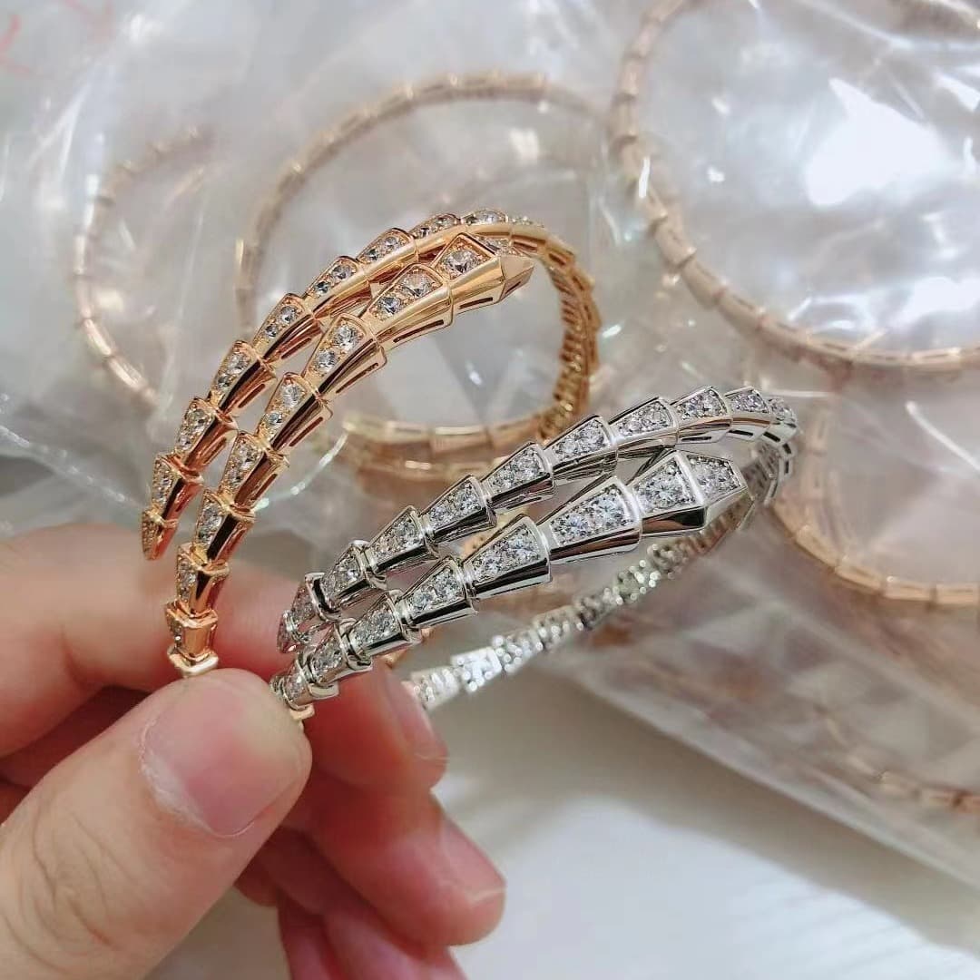 Heavy Craft INS For Women, Niche Full Diamond Bone Bracelet, Rose Gold Snake Shape Bracelet