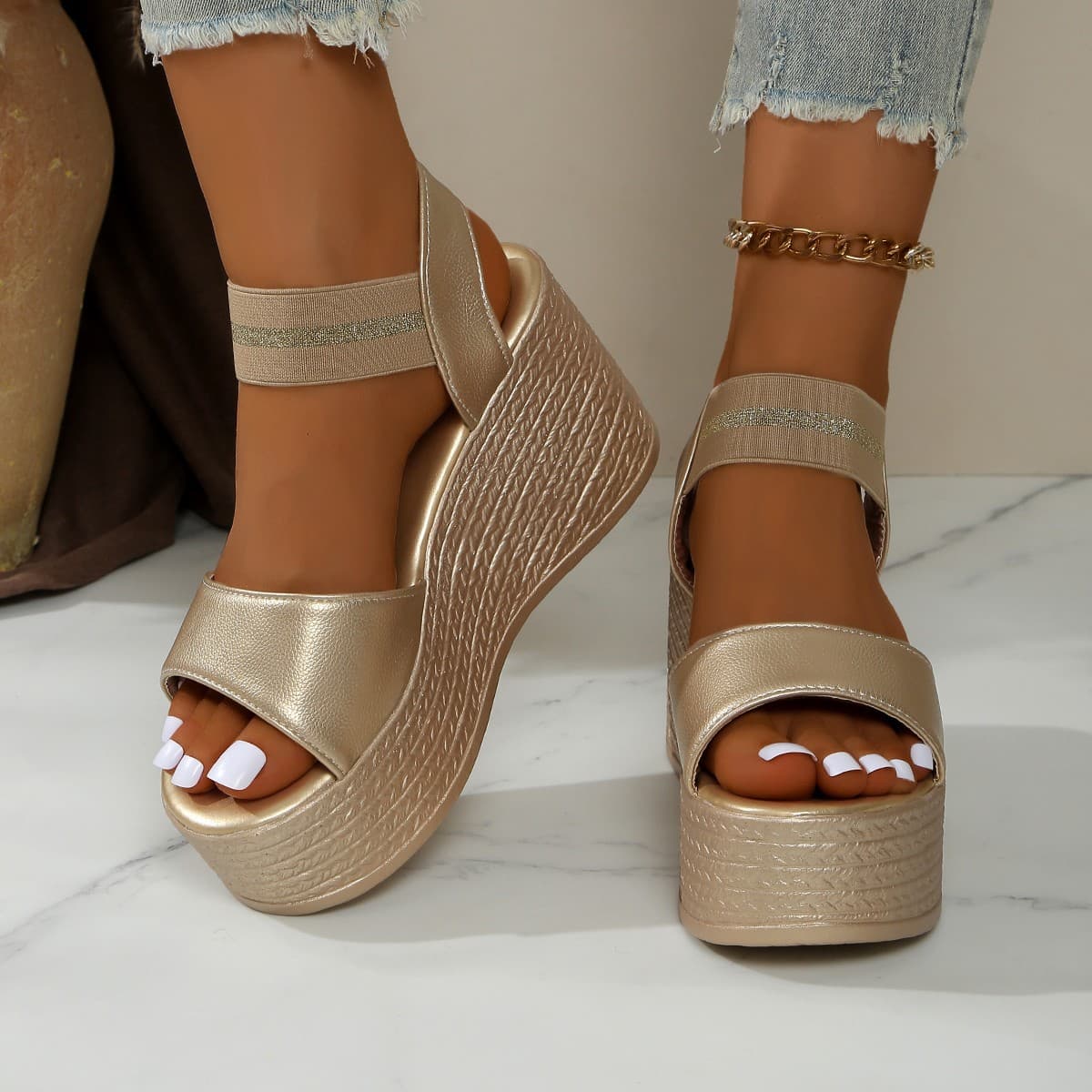 Fashionable Platform Muffin And 9cm Line Belt Plus Size Women's Shoes