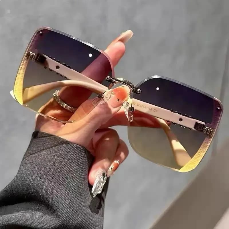Lunettes de soleil tendance MIU pour femmes, verres solaires anti-lumière forte, style vintage, sans monture, UV400, 240812