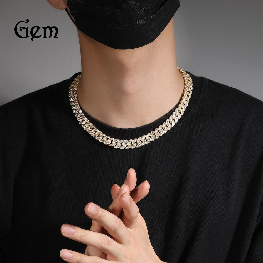 Men And Women's Jewelry 12MM Moon Cuban Link Chain Necklace Hip Hop Style Gold Silver Rose Gold Plated Zirconia Accents