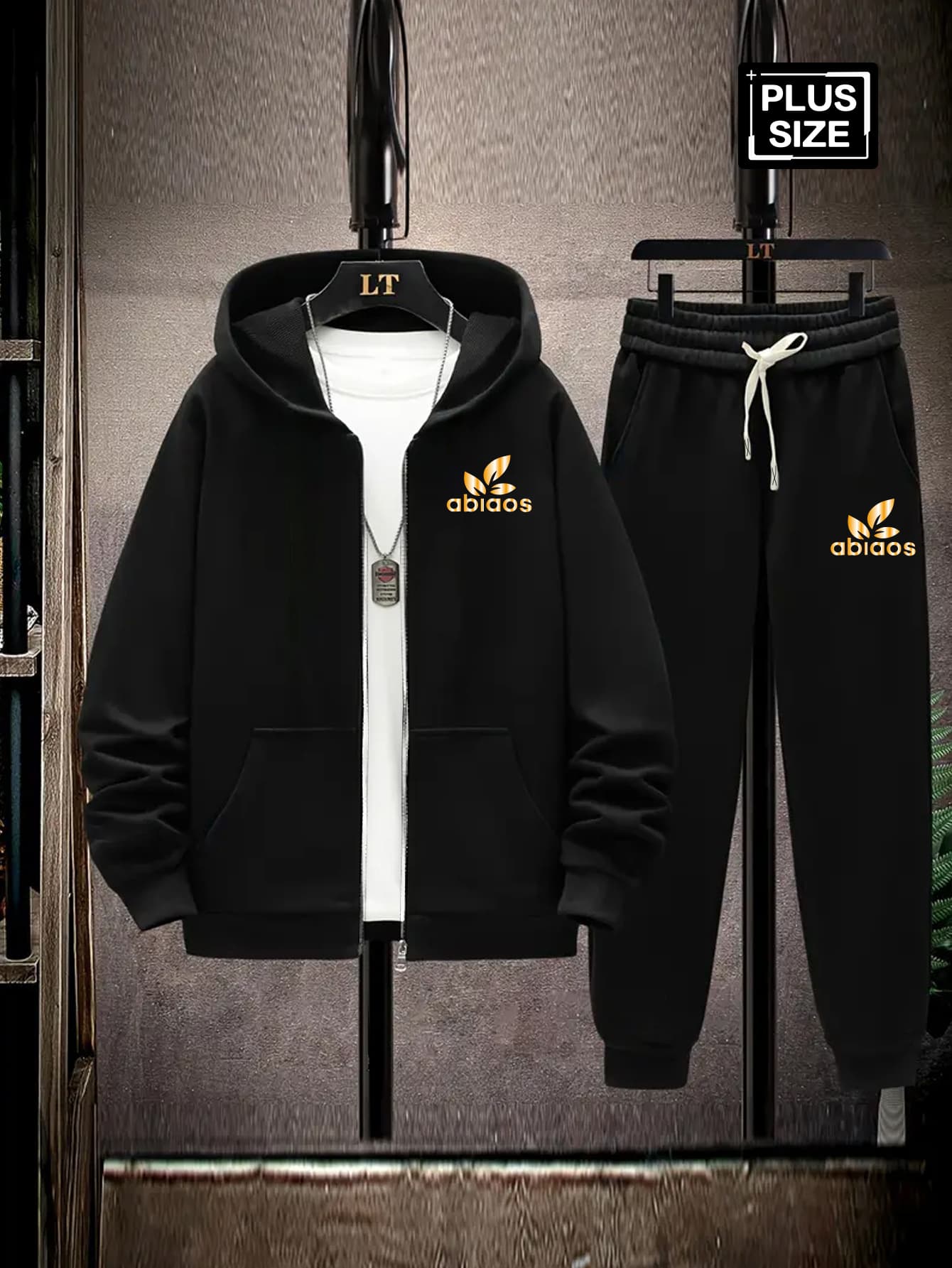 Men'S Plus Size Hoodie And Sweatpants Set Print Casual Style Regular Fit Geometric PatternSlight Stretch Fabricwith Pockets For Fall/Winter Essential