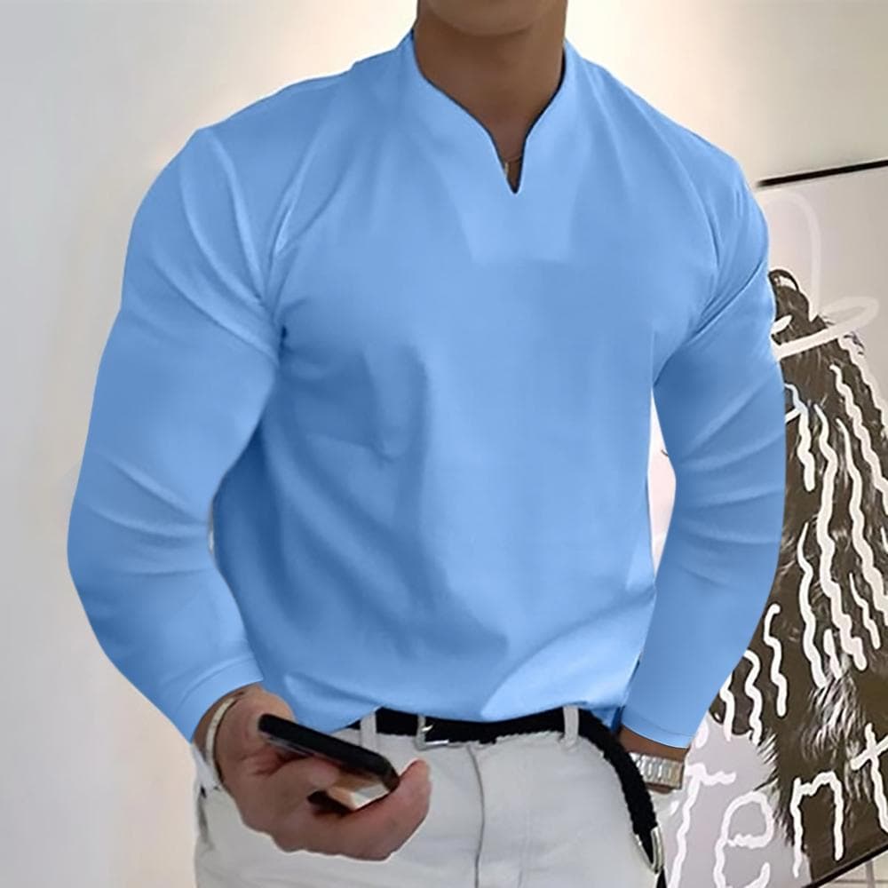Men's Clothing New Men's V Neck Long Sleeved T Shirt Top Breathable Casual