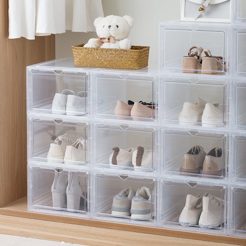Clear Plastic Shoe Storage Boxes With Magnetic Closure - Dustproof Stackable Organizers For Closet Home & Office (Set Of 4/6/8)​