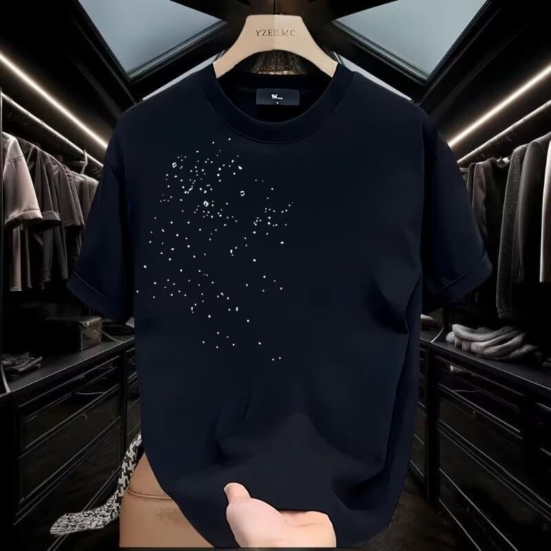 Men's Clothing Short Sleeved T Shirt Fashionable Round Neck Star Studded Print, Slim Fitting Bottoming Shirt