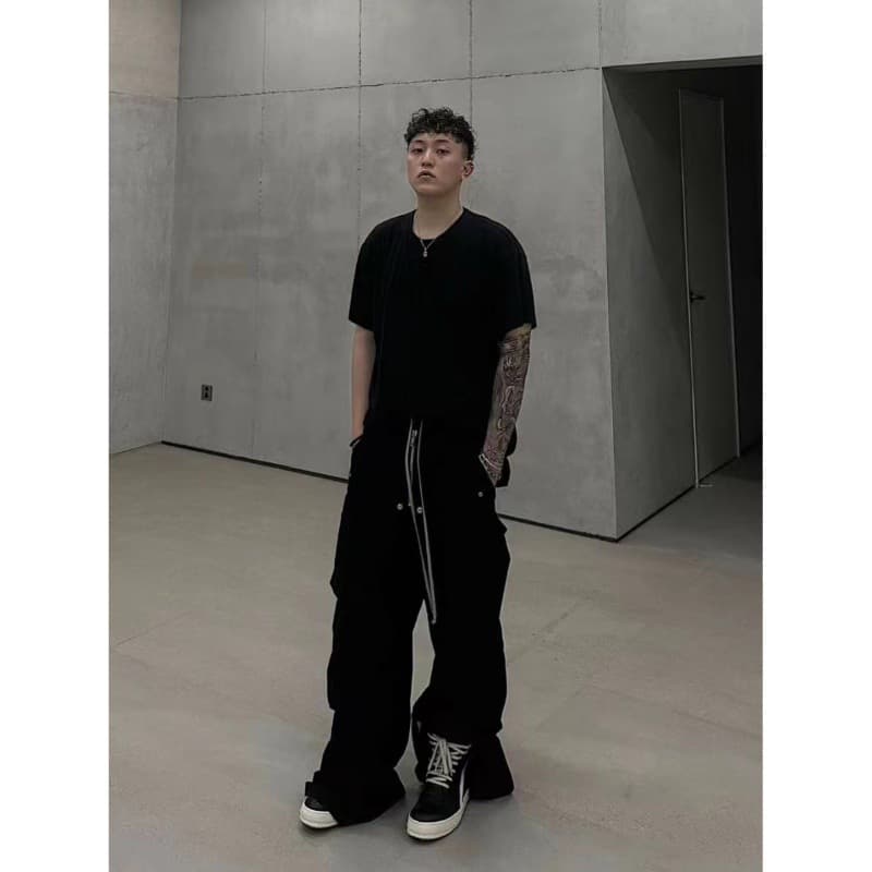 Dark Style Cargo Pants With Multi-Pockets - Wide Leg Flare Trousers For Men & Women, Streetwear Fashion, Casual Wear