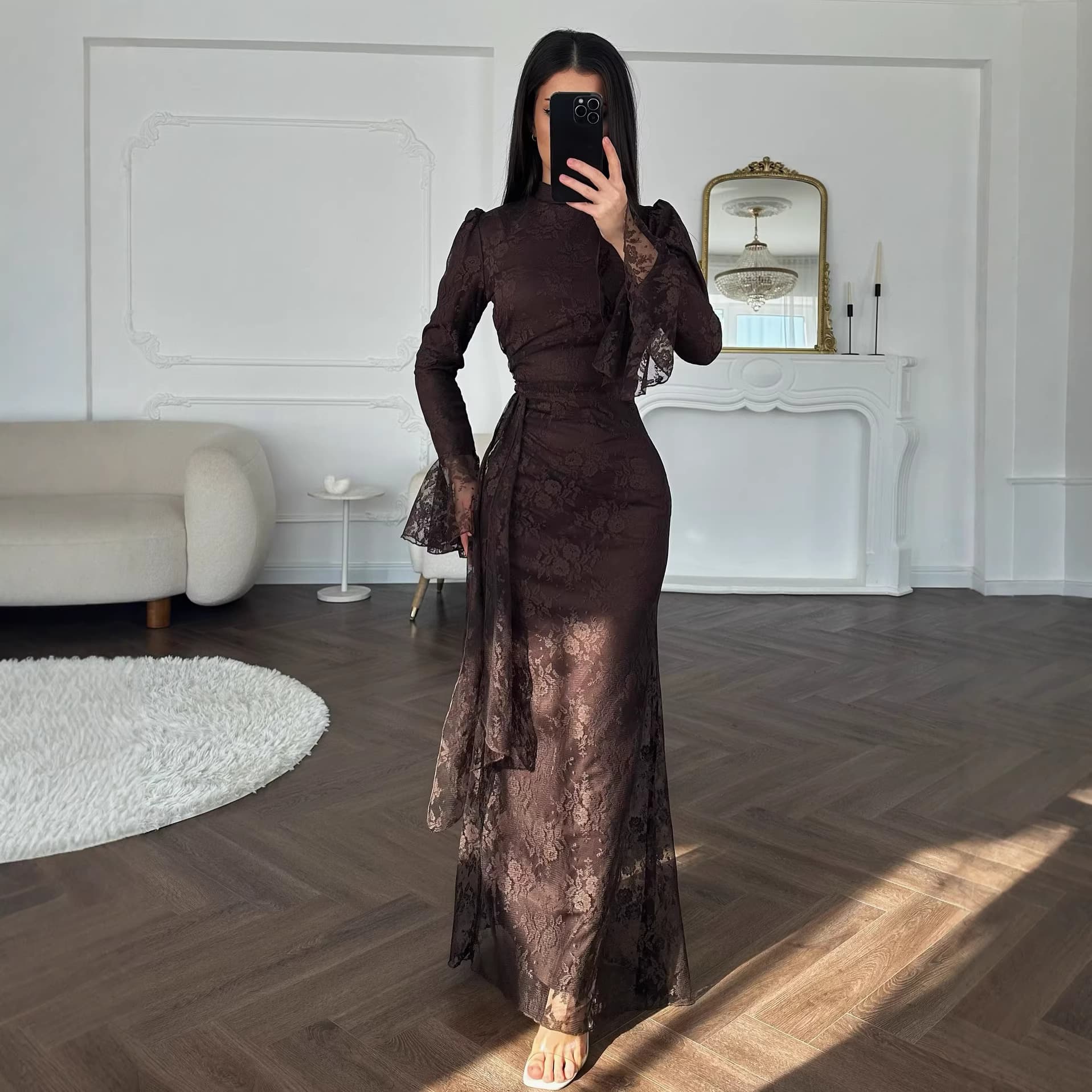 Women's Clothing Elegant Lace Bodycon Evening Gown Autumn Winter Collection