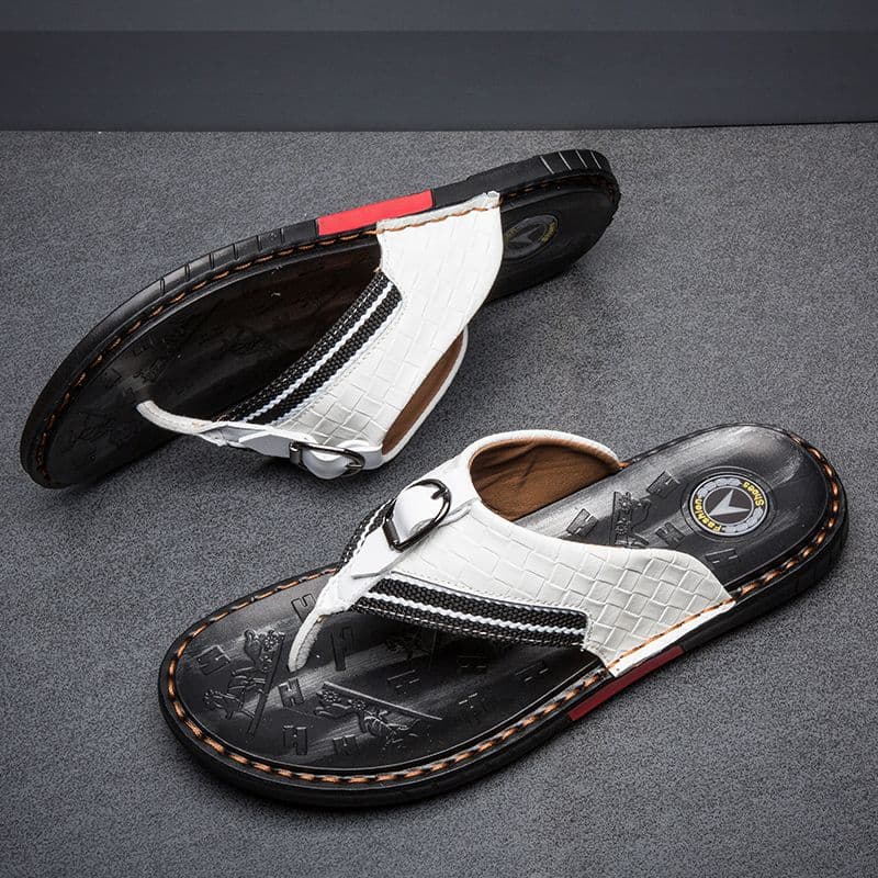 Summer Fashion Casual Sandals Leather Beach Shoes, Clip On Men's Anti Slip And Trendy Slippers, Herringbone Slippers