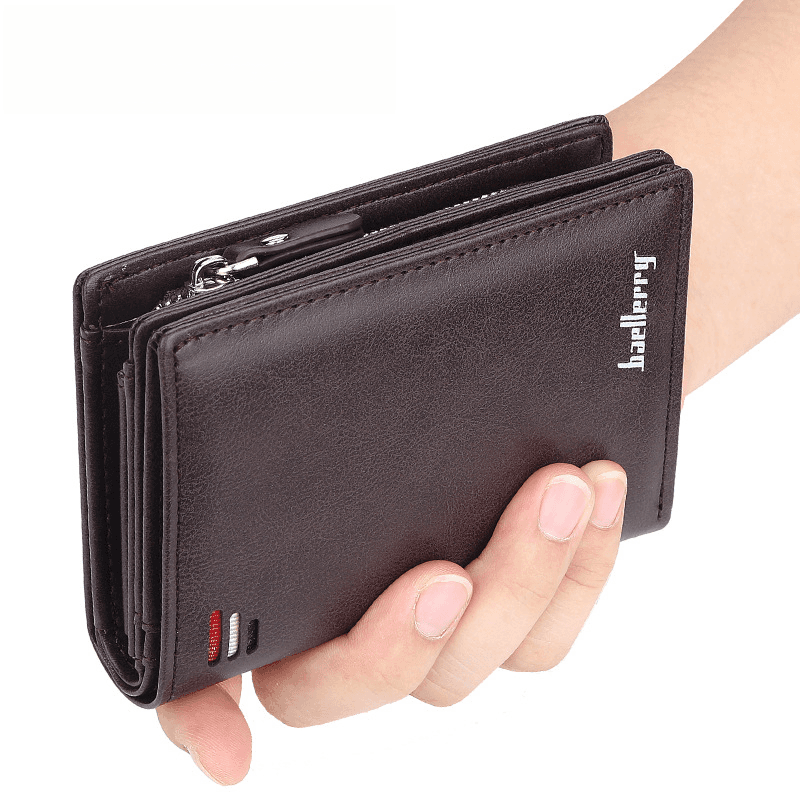 New zipper short wallet men's multi-card fashion vertical mini snap button coin purse men's card bag