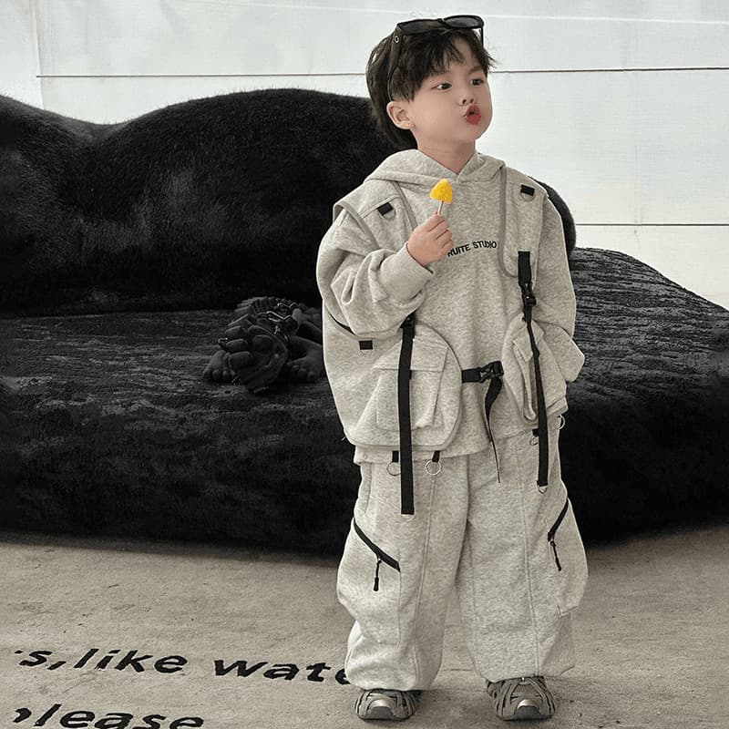 Korean Style Children's Autumn Outfit Set For Girls Trendy Casual Hooded Sweatshirt And Cargo Pants Two-Piece Clothing Set 3-7 Years