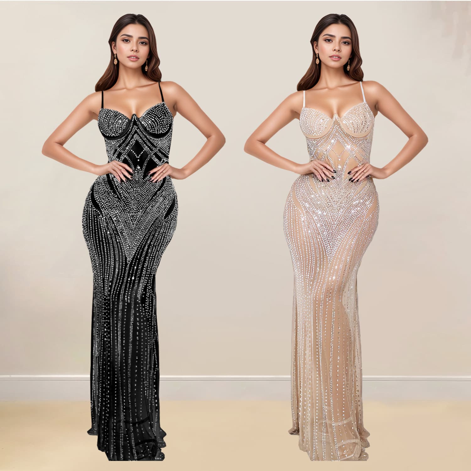 Women's Clothing Fashion Sleeveless Hip Wrapped Rhinestone Sling Slim Dress
