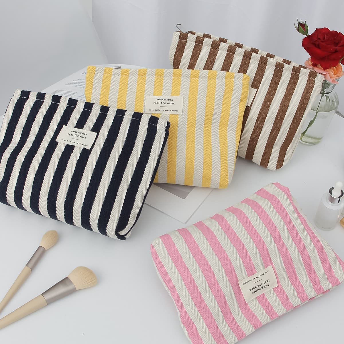 Berger Luggage Managed Supply Exclusively For Striped Cosmetic Bag Hand Held Large Capacity Wash Storage