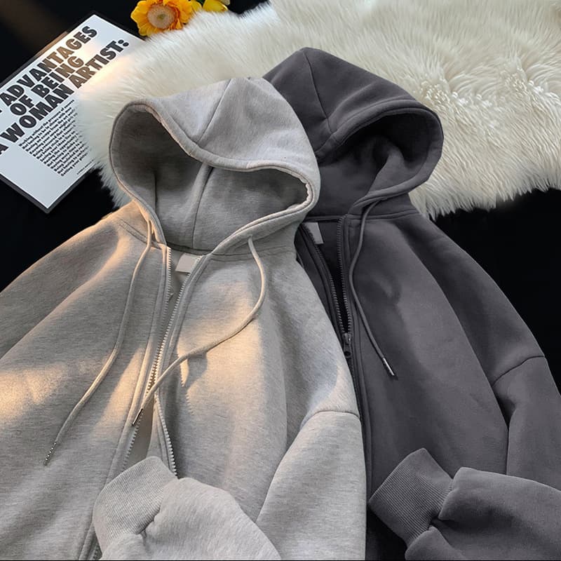 Men's Fleece-Lined Hooded Zip-Up Sweatshirt Jacket - Heavyweight Winter Pullover With Pockets, Unisex Casual Outerwear (Black, White, Grey, Blue)