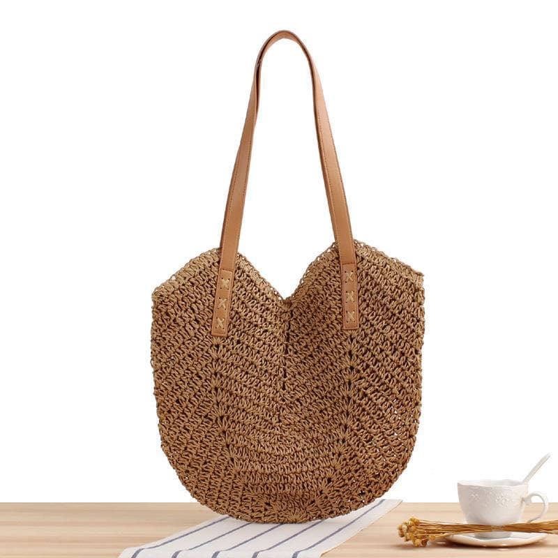 New Handmade Woven Bag Fashionable Single Shoulder Women's Bag Grass Woven Bag Paper Rope Vacation Beach Bag