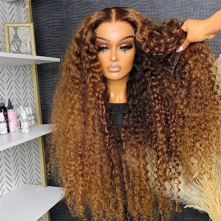 13x6 HD Lace Frontal Wig Highlight Human Hair Wigs Curly Ombre Colored Honey Blonde Water Wave