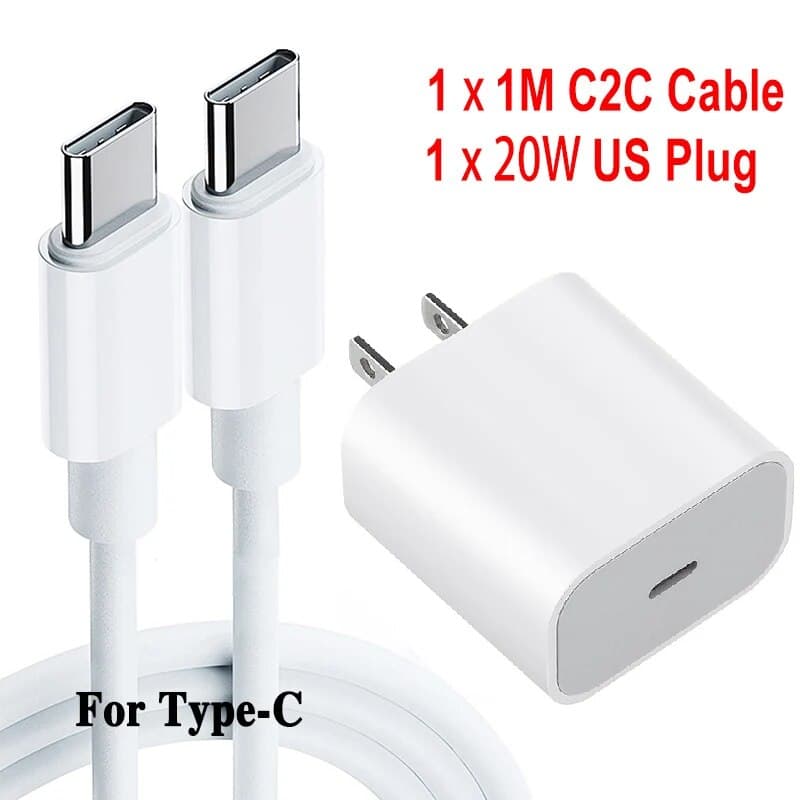 Chargeur de téléphone USB PD 20 W, adaptateur secteur mural rapide pour iPhone, iPad, Samsung, OnePlus, câble Type-C, prise UE/US