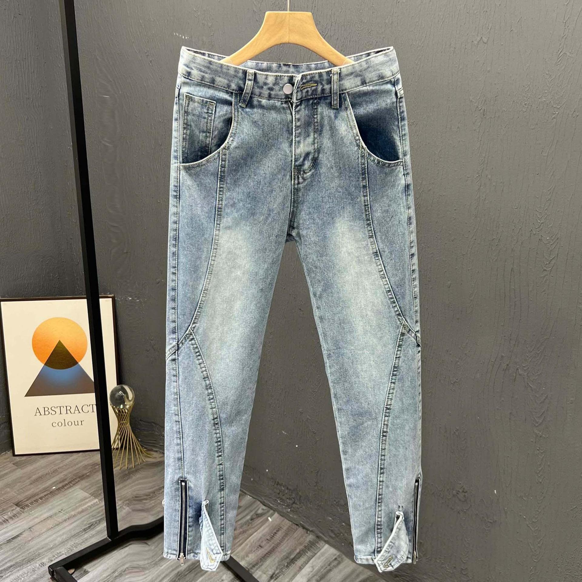 Men's niche design with zipper slit casual for spring and autumn fashion personality jeans, new trend pants