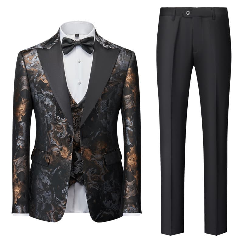 men's printed suit three-piece performance suit