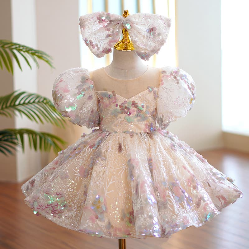 Baby One-year-old Dress Princess Dress Autumn Color Picture Flower Child Dress Little Girl Runway Piano Costume