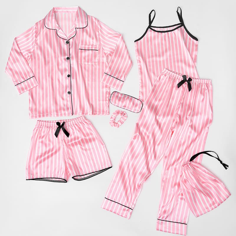 Mother & Kids Children's Silk Striped Pajamas Seven Piece Home Clothes Set