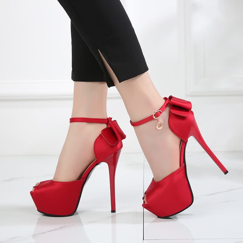 Spring And Autumn Fish Mouth Hollow Sandals, Ultra High Thin Heels, Waterproof Platform, Silk Rear Tripstrap Buckle,