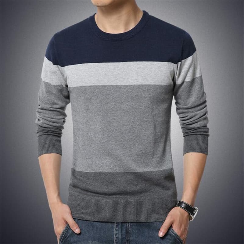 Autumn and Winter Sweater Men's 2024 New Korean-style Crewneck Striped Pullover Knitted Sweater Student Base Sweater Foreign Trade