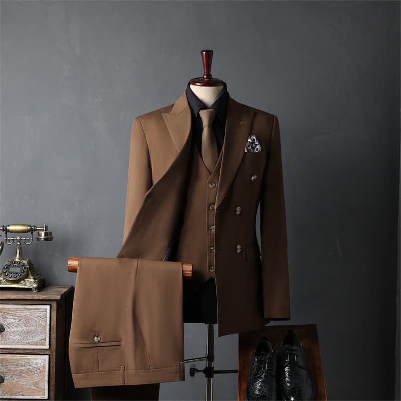 Men's Clothing Three Piece Groomsmen Double Breasted Suit Set 3-Piece Wedding Groom Tuxedo Formal Business Blazer & Pants Slim Fit Stretch Comfortable