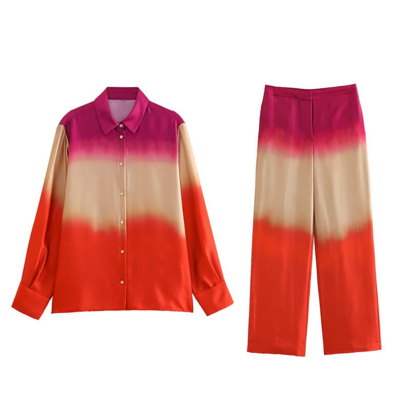 Women's tie-dye printed shirt straight trousers suit
