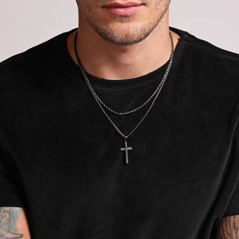 Stainless Steel Twist Chain Snake Bone Chain Cuban Chain Double Cross Pendant Jewelry Titanium Steel Necklace