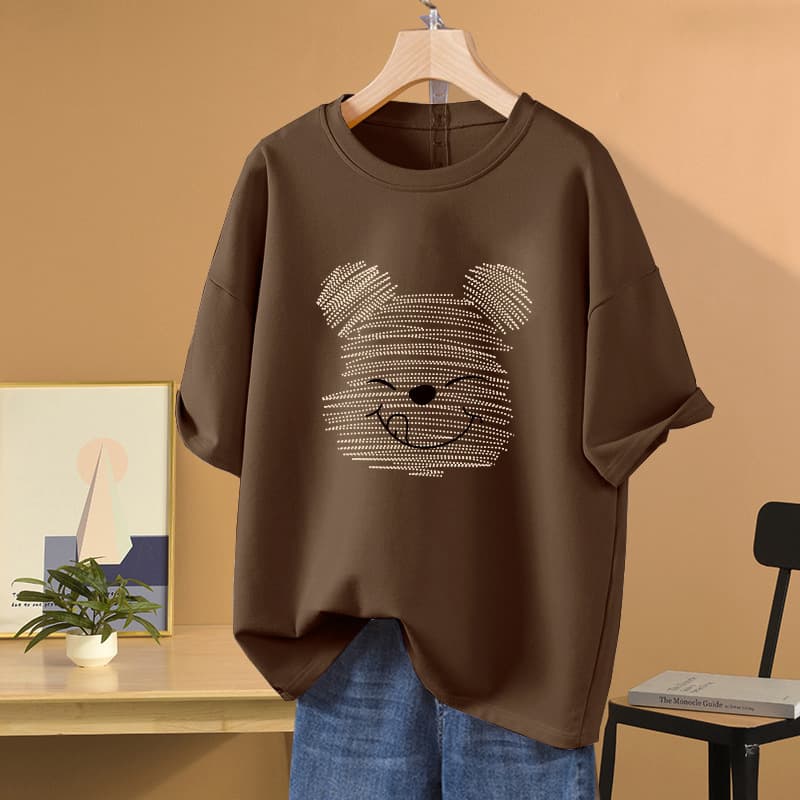 Women's Clothing Oversize Short Sleeved T Shirt For Women In Summer Large Size Cartoon Bear Half Sleeved Top
