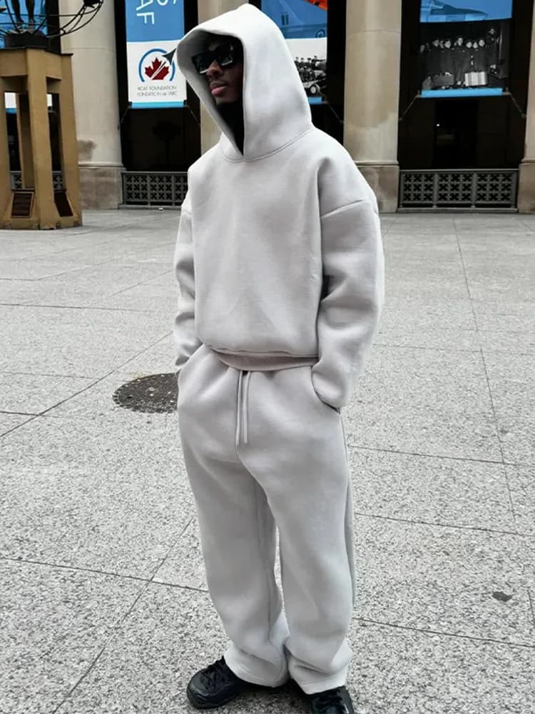 Casual Solid Couple Hooded Sweatshirt And Loose Sweatpants 2piece Set Mens Autumn Jogging Trouser 240809