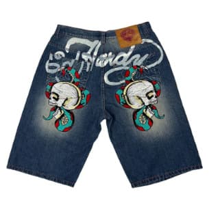 Men's Clothing Hip-hop Funny Dark Style Printed Denim Shorts Men's Summer Fashion Casual All-match Wide-leg Shorts