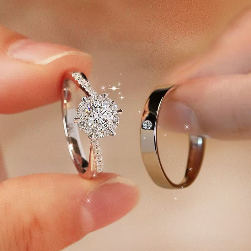 New Sparkling Diamond Couple Elegant Versatile Personality Ins Style Engagement Men And Women Adjustable Rings For