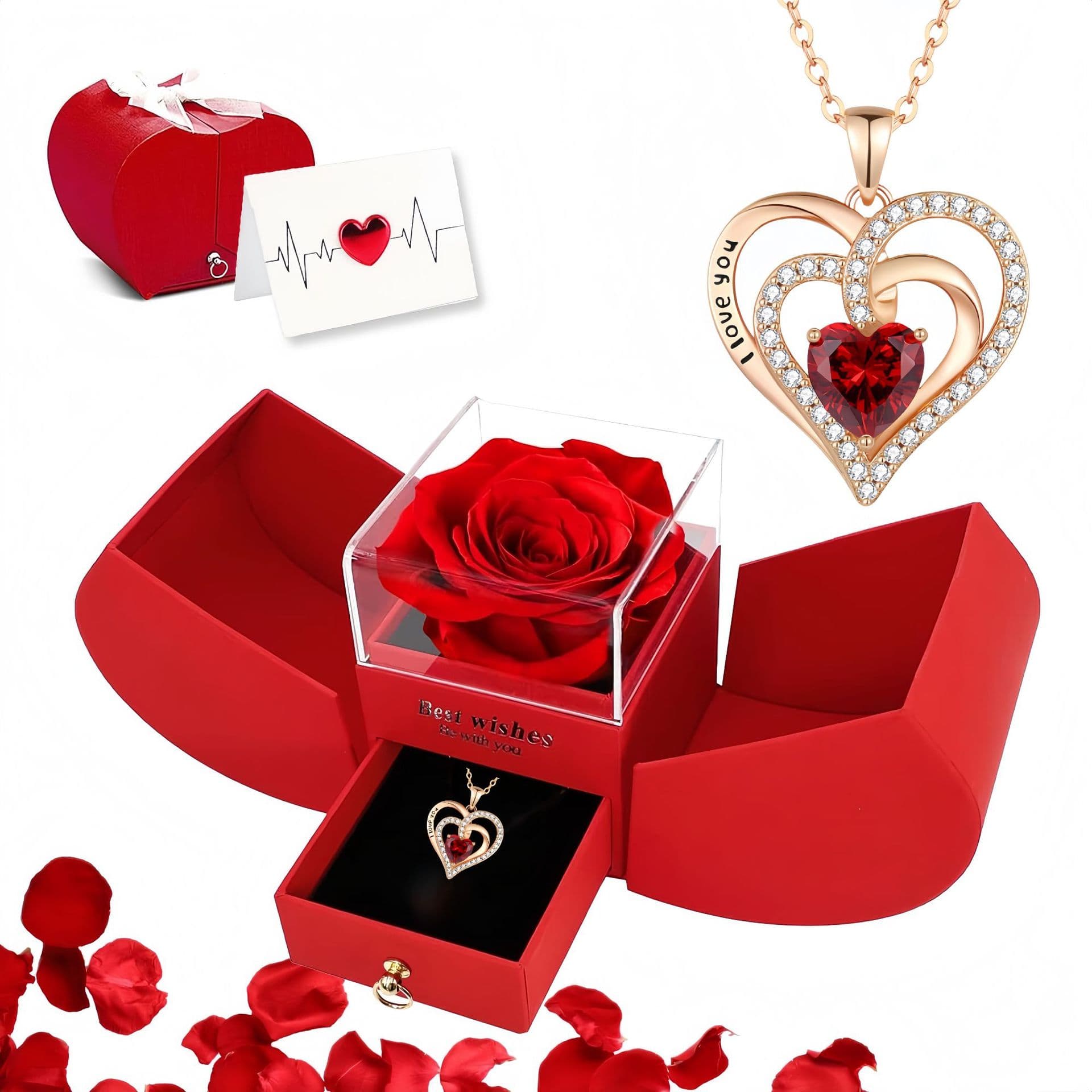 Cross-Border European And American New Style Necklace Double Layer Heart Inlaid With Diamonds Colorful Stone Pendant