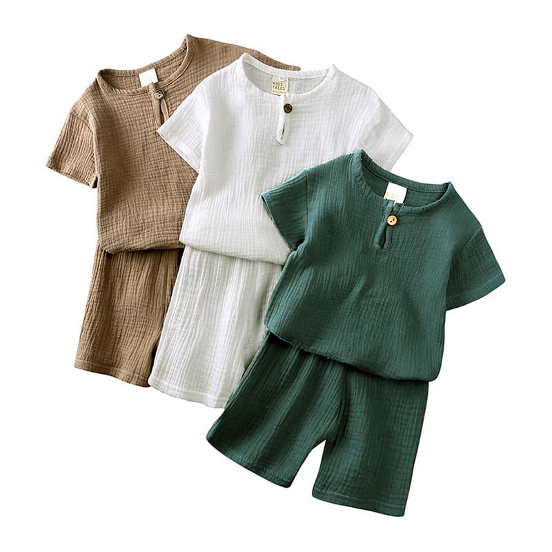 Toddler Boys Clothing Summer Simple Chinese Style Cotton And Linen Thin Breathable Suit Boys And Girls Short Sleeve Shorts Two Piece Set Loose