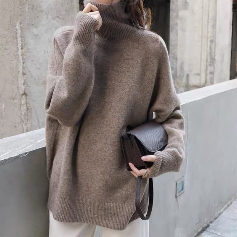 Women's Clothing solid color sweater autumn and winter new loose knitted bottoming shirt high collar top