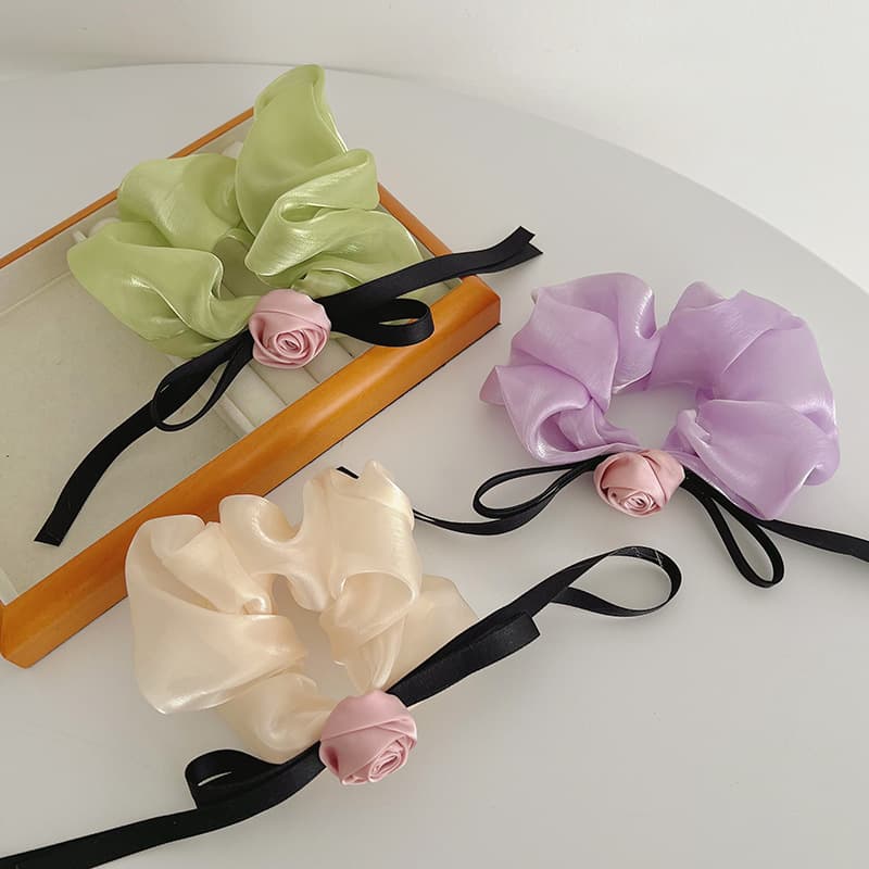 Women's Hair Accessories Head Flower High-end Hair Accessories Large Intestine Hair Ring Headdress Net Red Rose Hair Rope