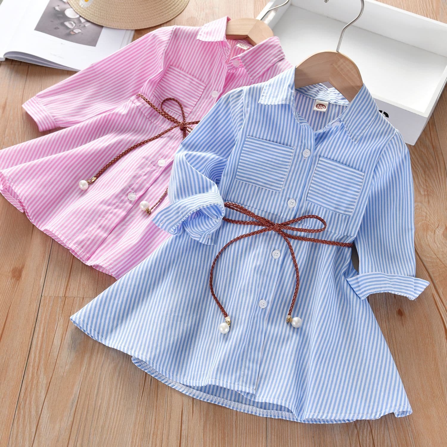 Kid's Clothing Girls Dresses Spring And Autumn New Summer Children's Shirt Dress Baby Stylish Skirt Striped Trend