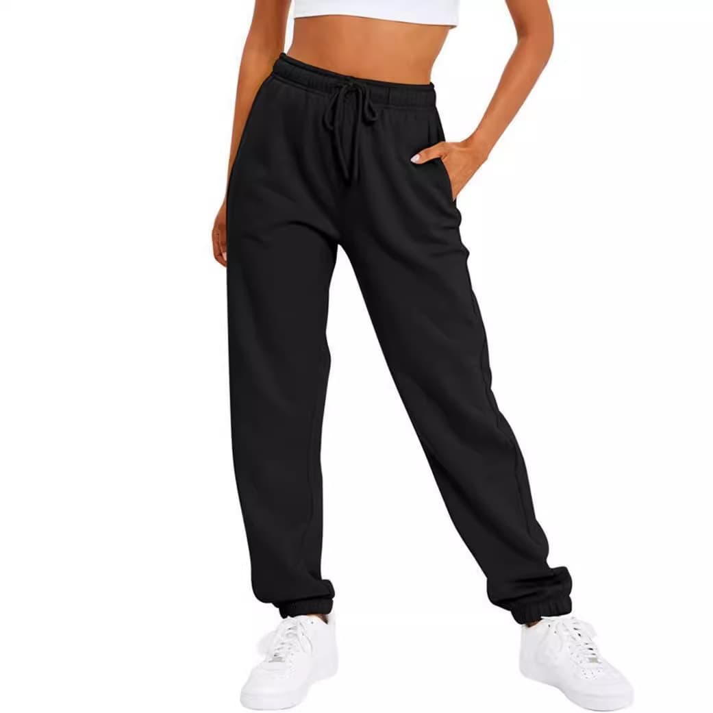 Pantalon de jogging ample taille haute en polaire pour femme avec cordon de serrage pour l'hiver - Pantalon décontracté streetwear (gris/noir/blanc, S-3XL)