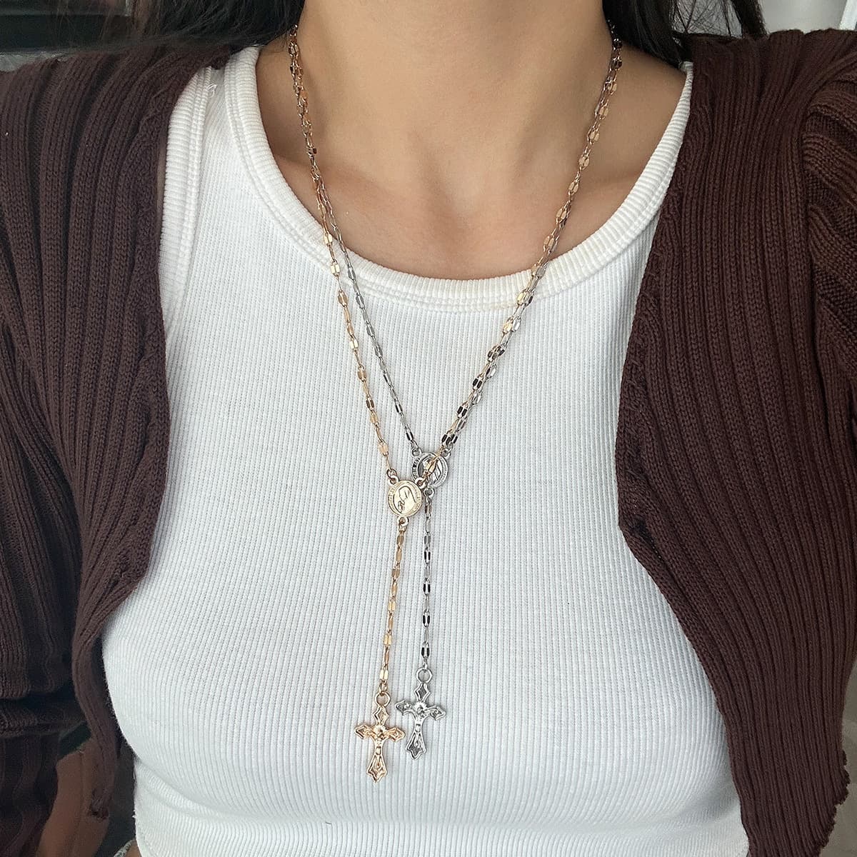 Accessories Versatile Fashion Cross Pendant Unique Long Tassel Women's Necklace