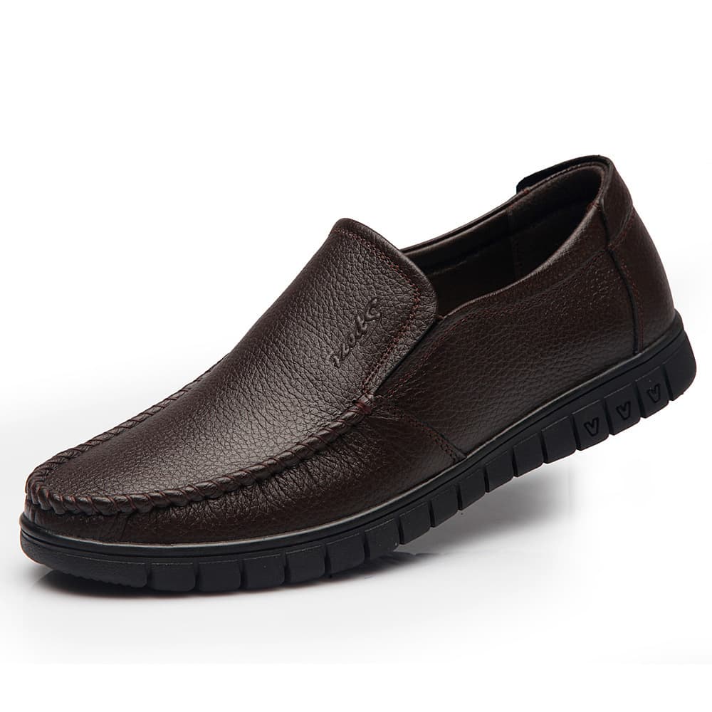 Spring Fashion Men's Driving Soft Bottom Slip-On Casual Shoes Leather Upper Comfortable Polyurethane Insole Rubber Outsole