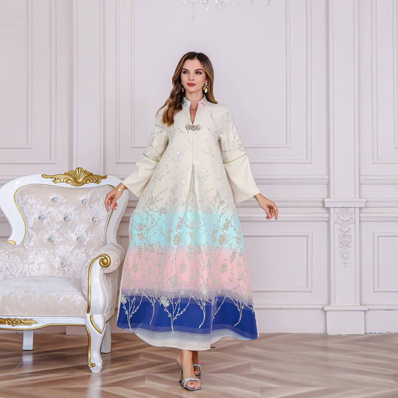 Dubai Muslim Clothing Turkish Abaya Fashion Embroidered Gradient Women's Robe Dress